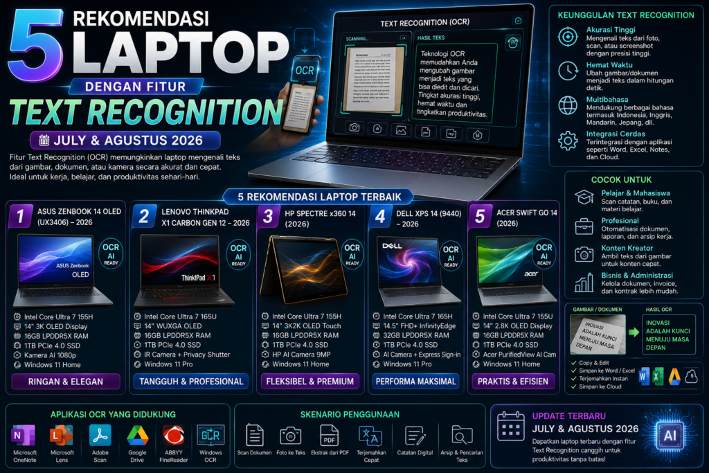 5 Rekomendasi Laptop dengan Fitur Text Recognition Terbaik (Juli & Agustus 2026)