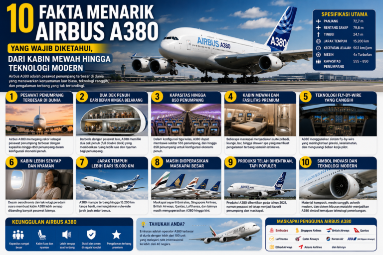 10 Fakta Menarik Airbus A380 yang Wajib Diketahui, dari Kabin Mewah hingga Teknologi Modern