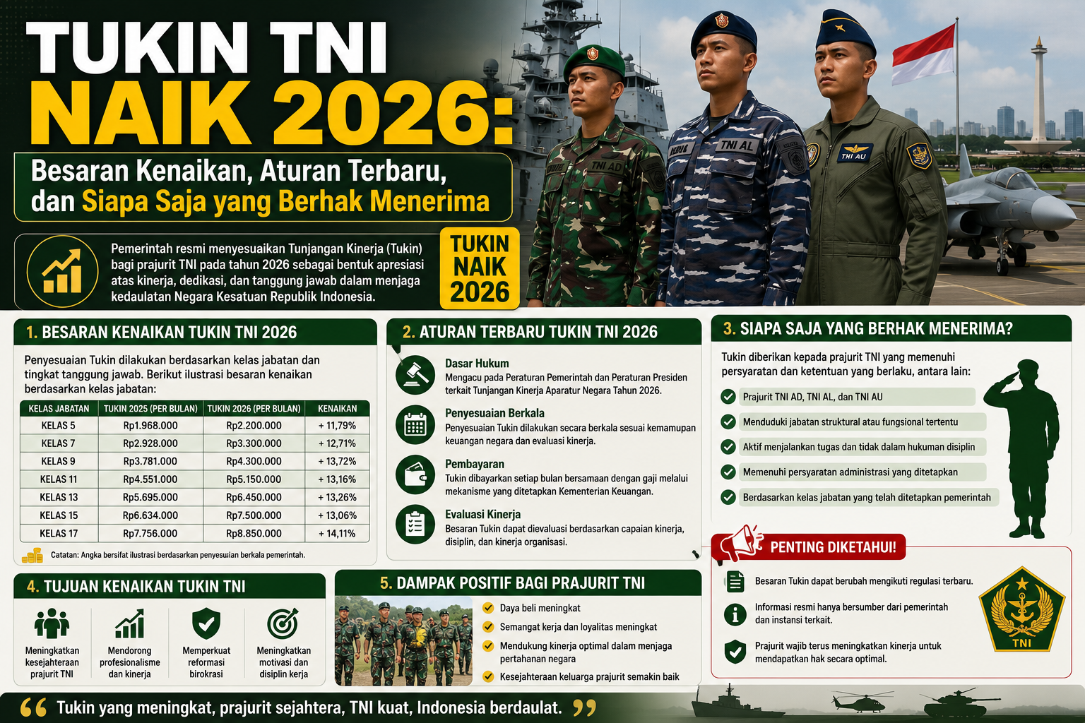 Tukin TNI Naik 2026: Besaran Kenaikan, Aturan Terbaru, dan Siapa Saja yang Berhak Menerima