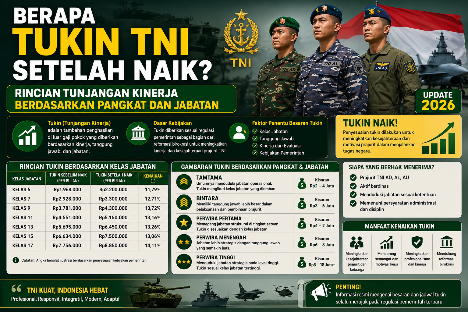 Berapa Tukin TNI Setelah Naik? Rincian Tunjangan Kinerja Berdasarkan Pangkat dan Jabatan