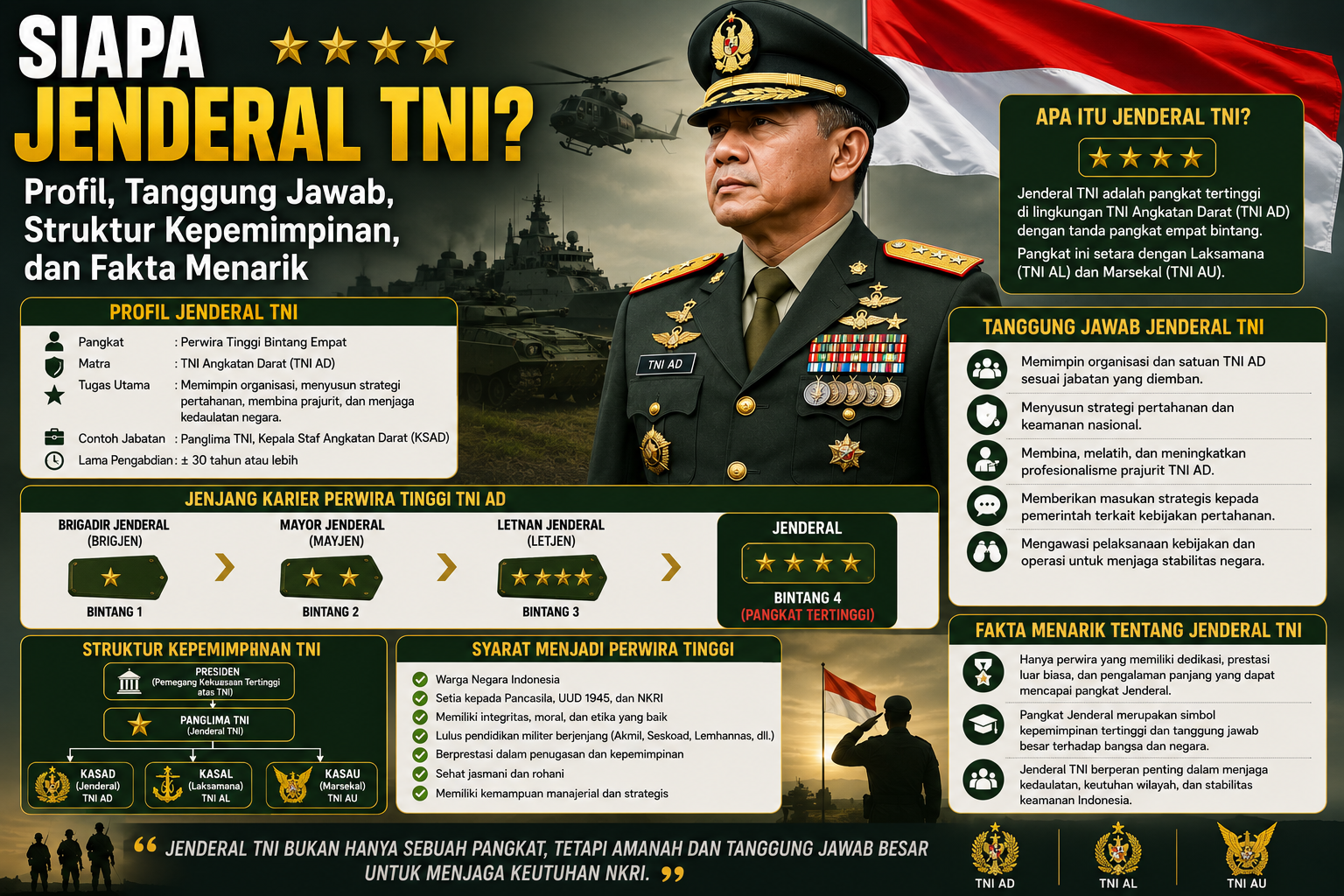 Siapa Jenderal TNI? Profil, Tanggung Jawab, Struktur Kepemimpinan, dan Fakta Menarik