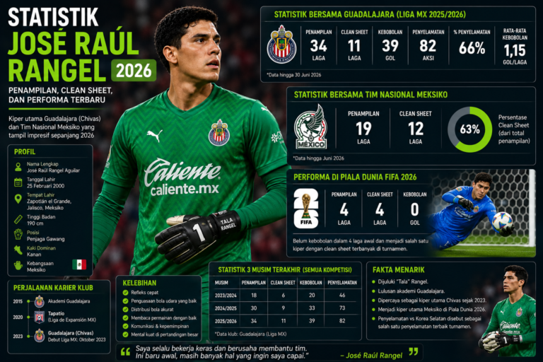 Statistik José Raúl Rangel 2026: Penampilan, Clean Sheet, dan Performa Terbaru