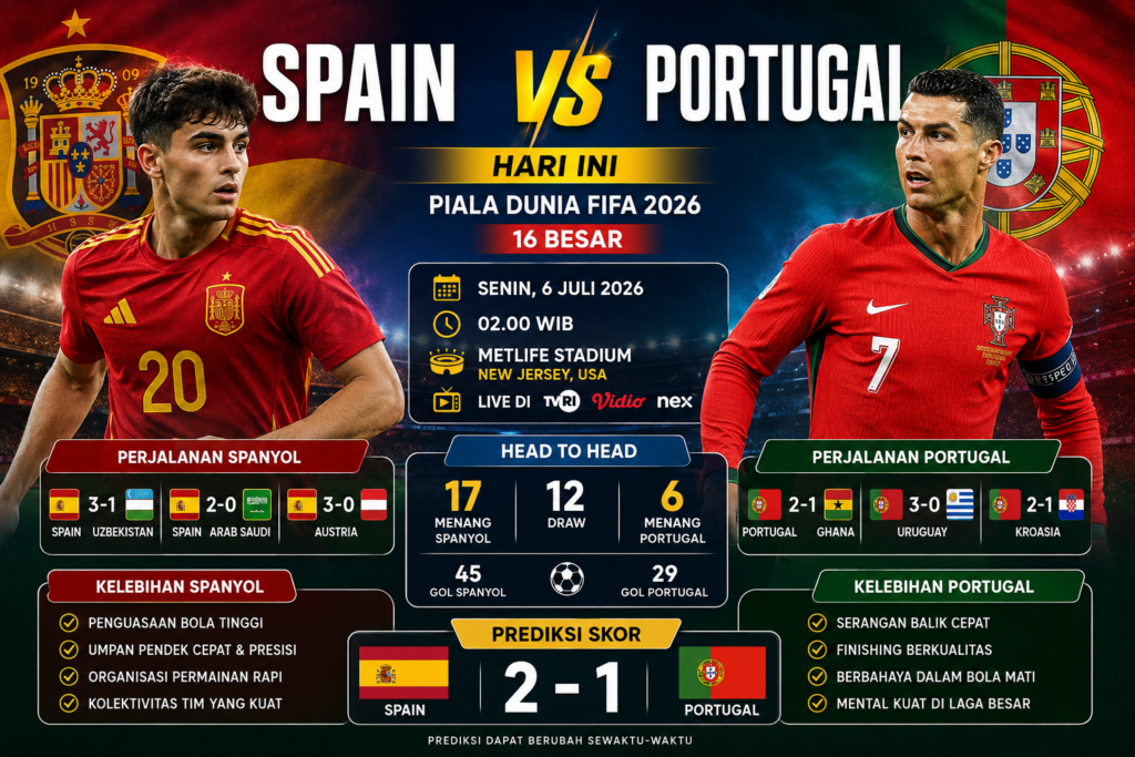 Spain vs Portugal Hari Ini: Jadwal, Jam Tayang, Head to Head, dan Prediksi Skor Terbaru