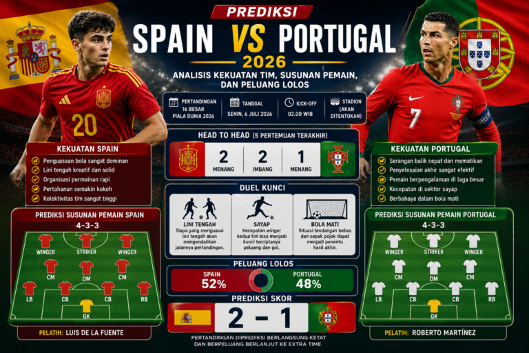 Prediksi Spain vs Portugal 2026: Analisis Kekuatan Tim, Susunan Pemain, dan Peluang Lolos