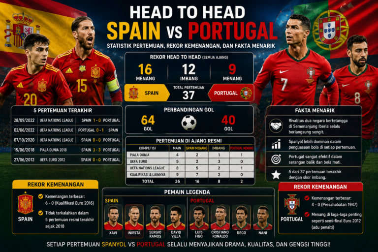 Head to Head Spain vs Portugal: Statistik Pertemuan, Rekor Kemenangan, dan Fakta Menarik