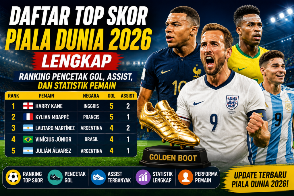 Daftar Top Skor Piala Dunia 2026 Lengkap: Ranking Pencetak Gol, Assist, dan Statistik Pemain