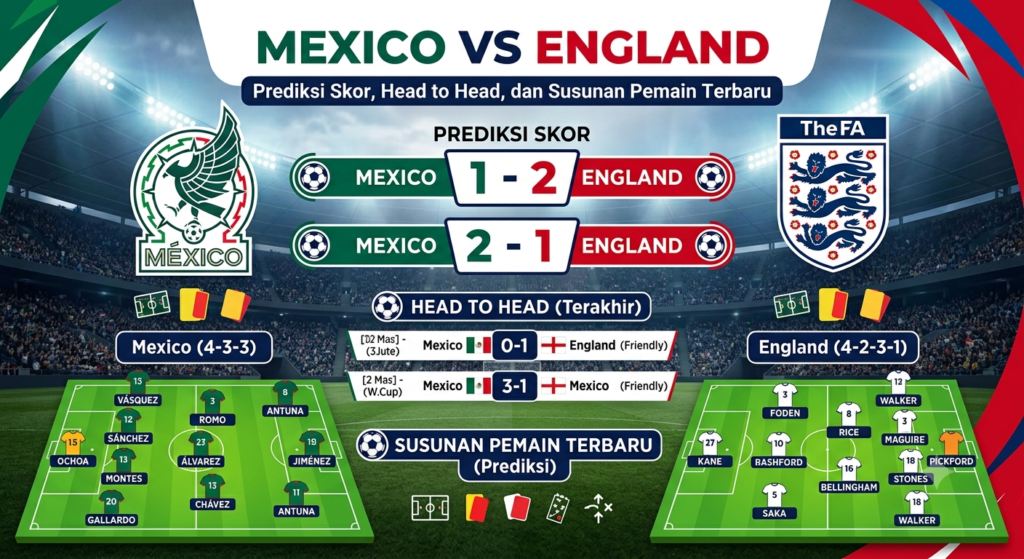 Mexico vs England: Prediksi Skor, Head to Head, dan Susunan Pemain Terbaru