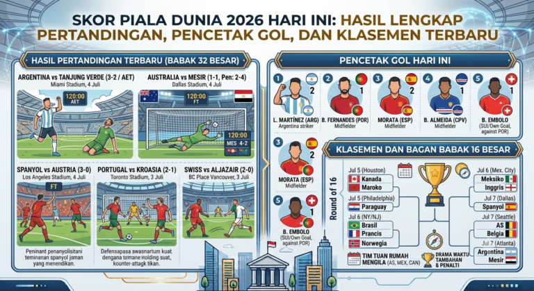 Skor Piala Dunia 2026 Hari Ini: Hasil Lengkap Pertandingan, Pencetak Gol, dan Klasemen Terbaru