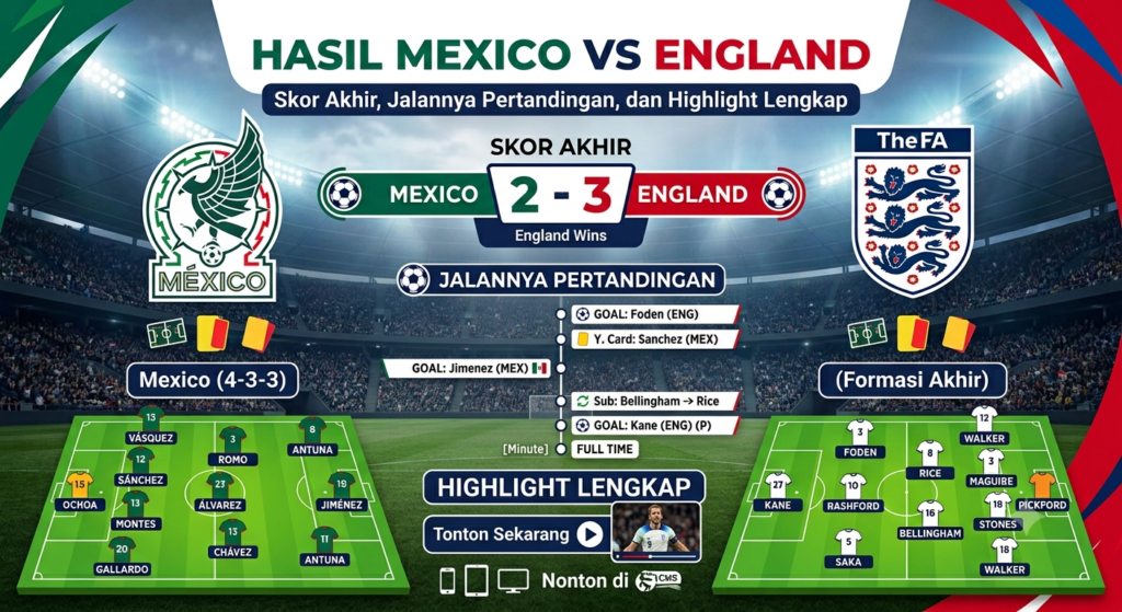 Hasil Mexico vs England: Skor Akhir, Jalannya Pertandingan, dan Highlight Lengkap