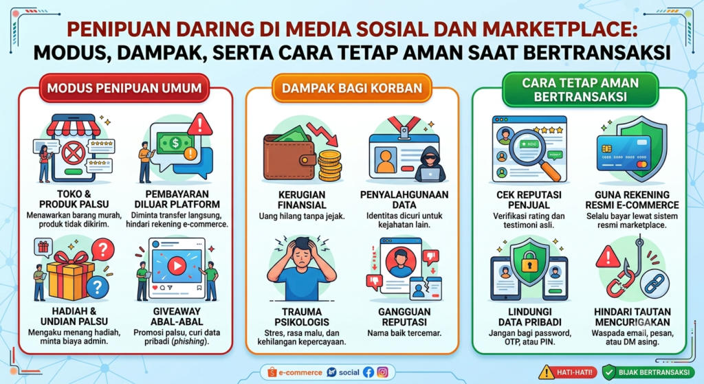 Penipuan Daring di Media Sosial dan Marketplace: Modus, Dampak, serta Cara Tetap Aman Saat Bertransaksi