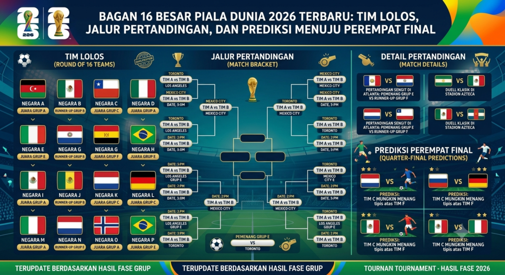 Bagan 16 Besar Piala Dunia 2026 Terbaru: Tim Lolos, Jalur Pertandingan, dan Prediksi Menuju Perempat Final