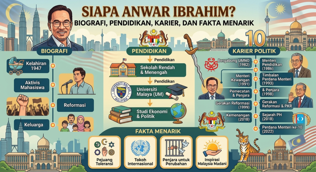 Siapa Anwar Ibrahim? Biografi, Pendidikan, Karier, dan Fakta Menarik