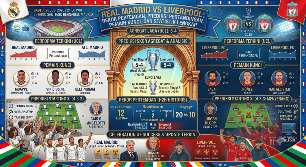 Real Madrid vs Liverpool: Rekor Pertemuan, Prediksi Pertandingan, Pemain Kunci, dan Statistik Lengkap