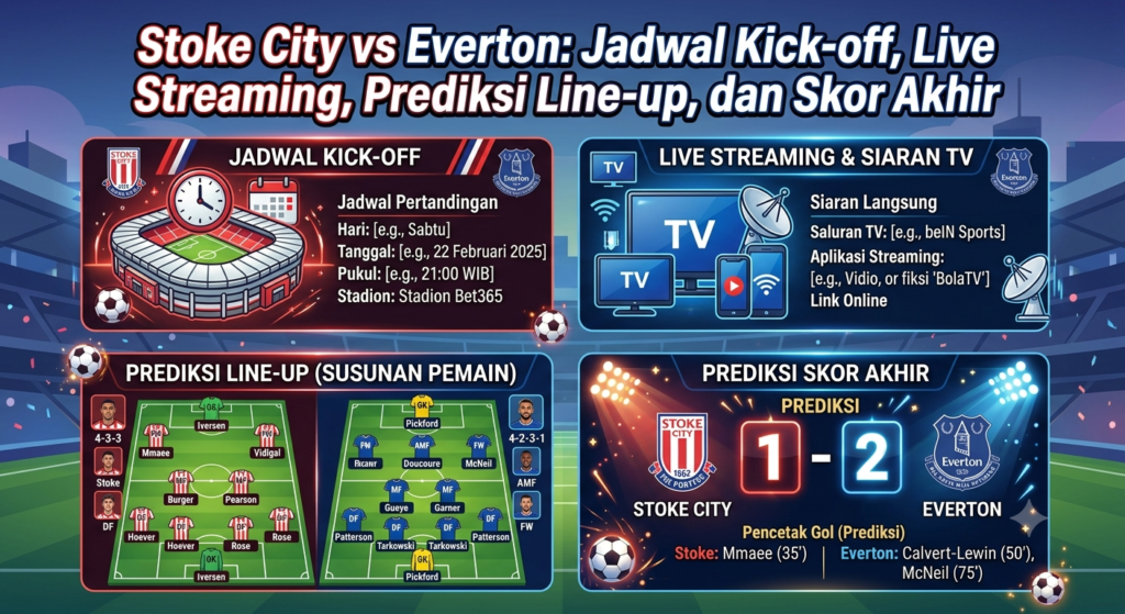 Stoke City vs Everton: Jadwal Kick-off, Live Streaming, Prediksi Line-up, dan Skor Akhir