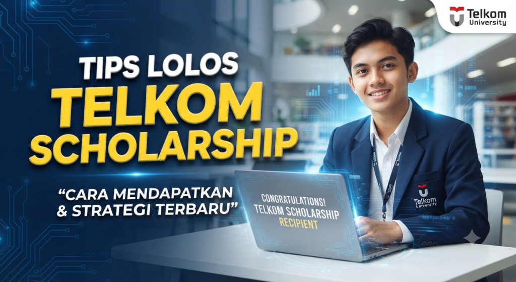 Mahasiswa berhasil menjadi penerima Telkom Scholarship 2026 dengan notifikasi sukses di laptop.