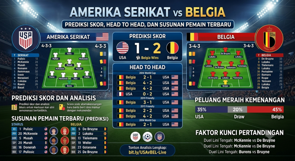 Amerika Serikat vs Belgia: Prediksi Skor, Head to Head, dan Susunan Pemain Terbaru