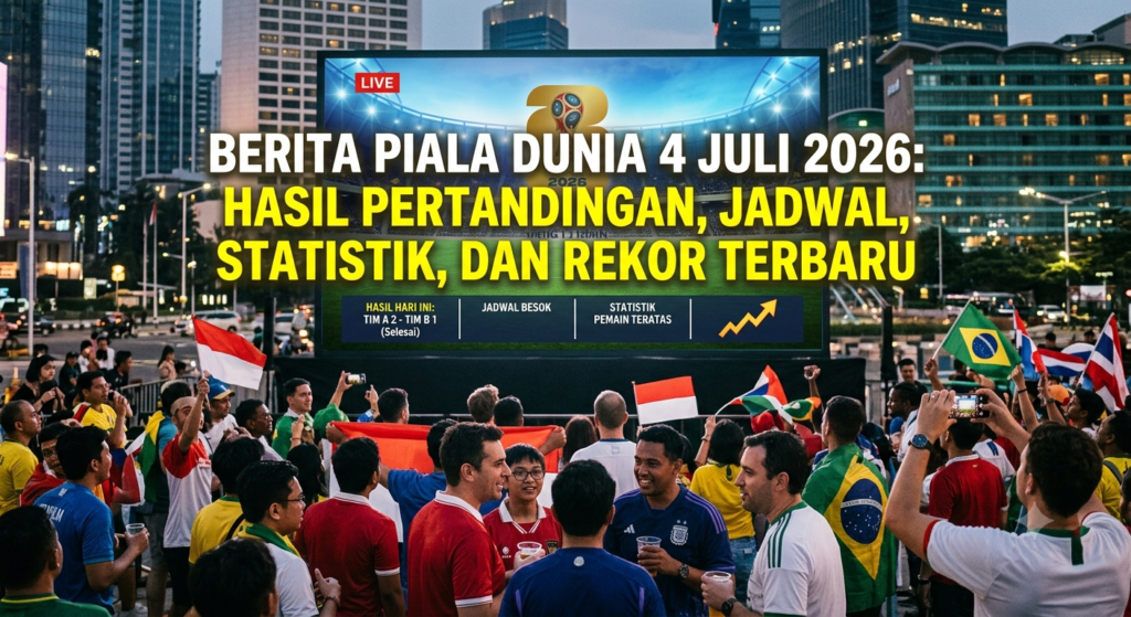 Berita Piala Dunia 4 Juli 2026: Hasil Pertandingan, Jadwal, Statistik, dan Rekor Terbaru. buatkan gambar Dari judul ini