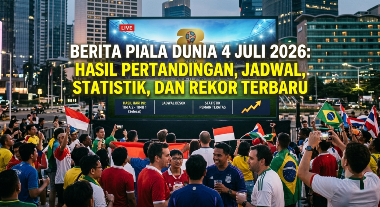 Berita Piala Dunia 4 Juli 2026: Hasil Pertandingan, Jadwal, Statistik, dan Rekor Terbaru. buatkan gambar Dari judul ini