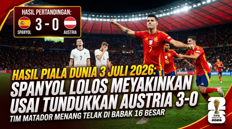 Hasil Piala Dunia 3 Juli 2026: Spanyol Lolos Meyakinkan Usai Tundukkan Austria 3-0