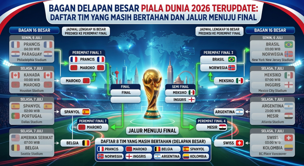 Update Bagan 16 Besar Piala Dunia 2026: Daftar Tim yang Masih Bertahan dan Jalur Menuju Final