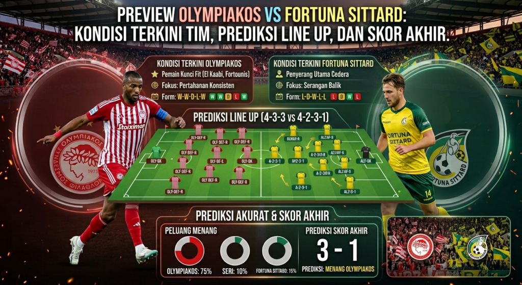 Preview Olympiakos vs Fortuna Sittard: Kondisi Terkini Tim, Prediksi Line Up, dan Skor Akhir