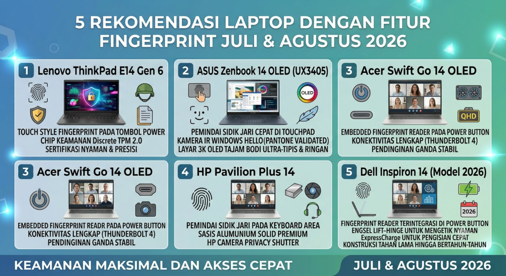 5 Rekomendasi Laptop dengan Fitur Fingerprint Terbaik (Juli & Agustus 2026): Keamanan Maksimal dan Akses Cepat