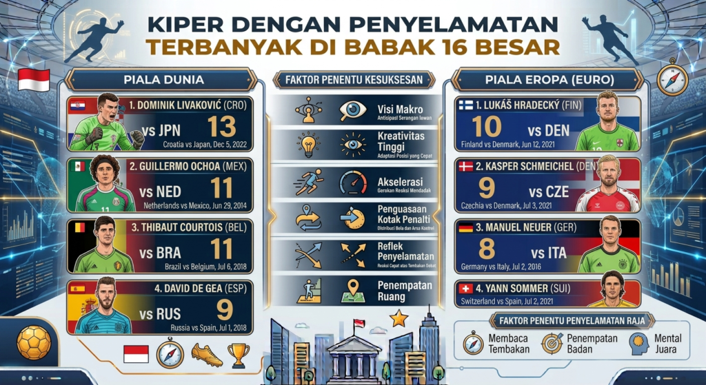Kiper dengan Penyelamatan Terbanyak di Babak 16 Besar