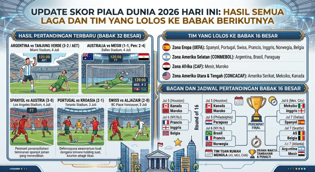 Update Skor Piala Dunia 2026 Hari Ini: Hasil Semua Laga dan Tim yang Lolos ke Babak Berikutnya