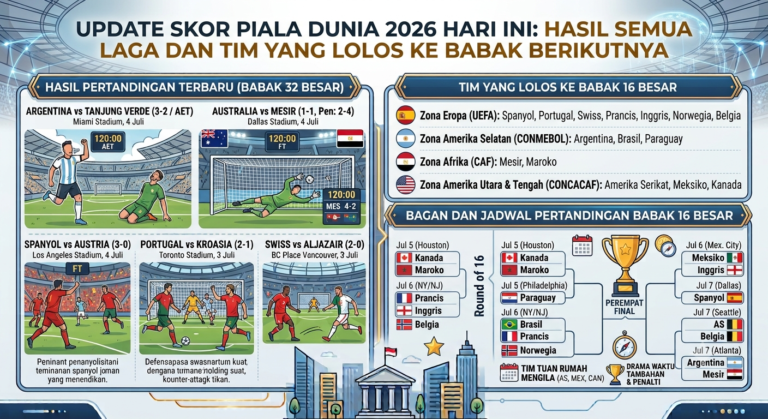 Update Skor Piala Dunia 2026 Hari Ini: Hasil Semua Laga dan Tim yang Lolos ke Babak Berikutnya