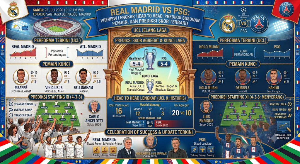 Real Madrid vs PSG: Preview Lengkap, Head to Head, Prediksi Susunan Pemain, dan Prediksi Skor Terbaru