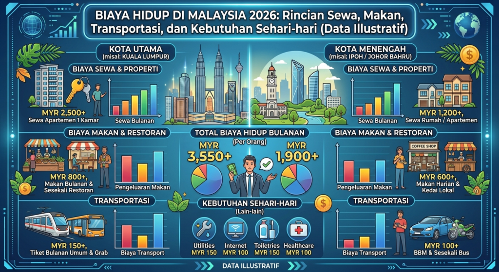 Biaya Hidup di Malaysia 2026: Rincian Sewa, Makan, Transportasi, dan Kebutuhan Sehari-hari