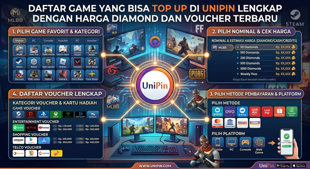 Daftar Game yang Bisa Top Up di UniPin Lengkap dengan Harga Diamond dan Voucher Terbaru