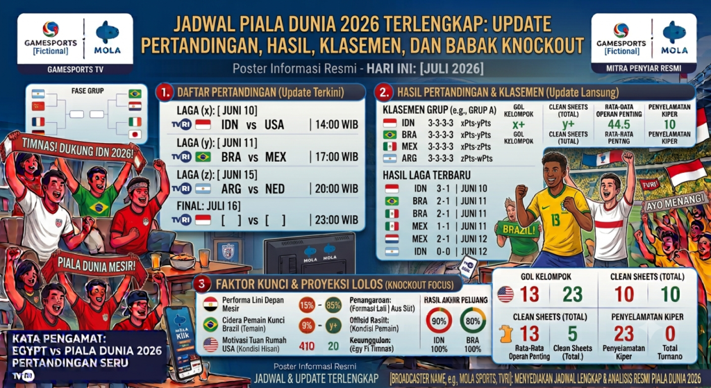 Jadwal Piala Dunia 2026 Terlengkap: Update Pertandingan, Hasil, Klasemen, dan Babak Knockout