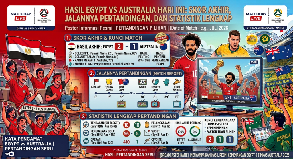 Hasil Egypt vs Australia Hari Ini: Skor Akhir, Jalannya Pertandingan, dan Statistik Lengkap