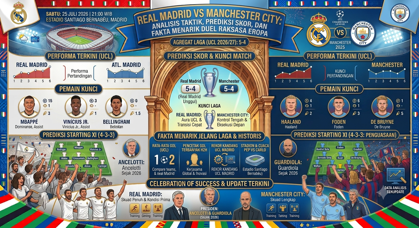 Real Madrid vs Manchester City: Analisis Taktik, Prediksi Skor, dan Fakta Menarik Duel Raksasa Eropa