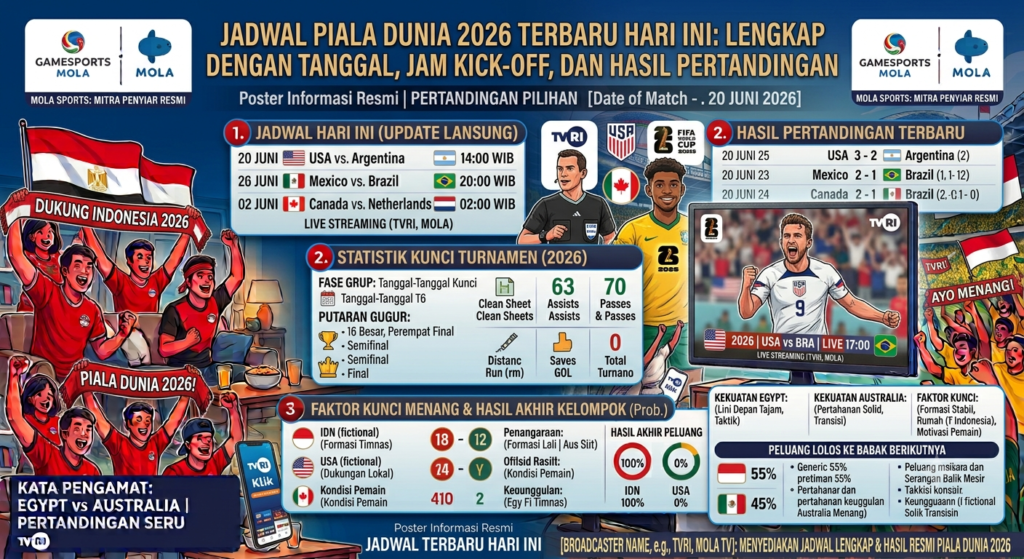 Jadwal Piala Dunia 2026 Terbaru Hari Ini: Lengkap dengan Tanggal, Jam Kick-Off, dan Hasil Pertandingan