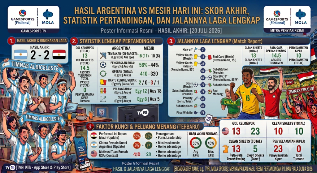 Hasil Argentina vs Mesir Hari Ini: Skor Akhir, Statistik Pertandingan, dan Jalannya Laga Lengkap