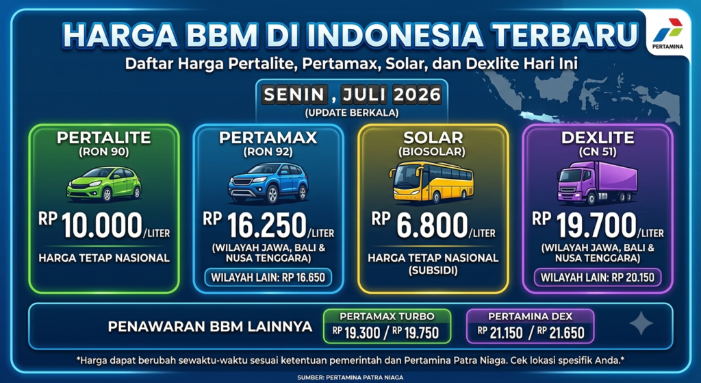 Harga Bahan Bakar Minyak di Indonesia Terbaru: Daftar Harga Pertalite, Pertamax, Solar, dan Dexlite Hari Ini