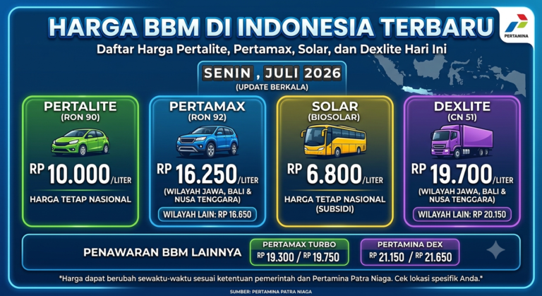 Harga Bahan Bakar Minyak di Indonesia Terbaru: Daftar Harga Pertalite, Pertamax, Solar, dan Dexlite Hari Ini