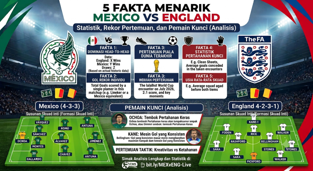5 Fakta Menarik Mexico vs England: Statistik, Rekor Pertemuan, dan Pemain Kunci