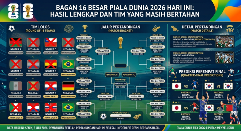 Update Bagan 16 Besar Piala Dunia 2026 Hari Ini: Hasil Lengkap dan Tim yang Masih Bertahan