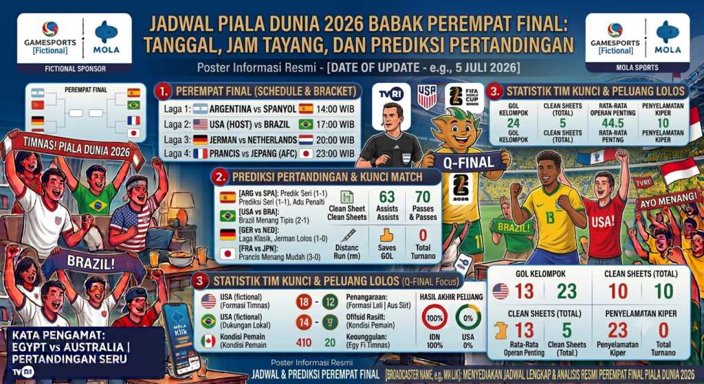 Jadwal Piala Dunia 2026 Babak Perempat Final: Tanggal, Jam Tayang, dan Prediksi Pertandingan