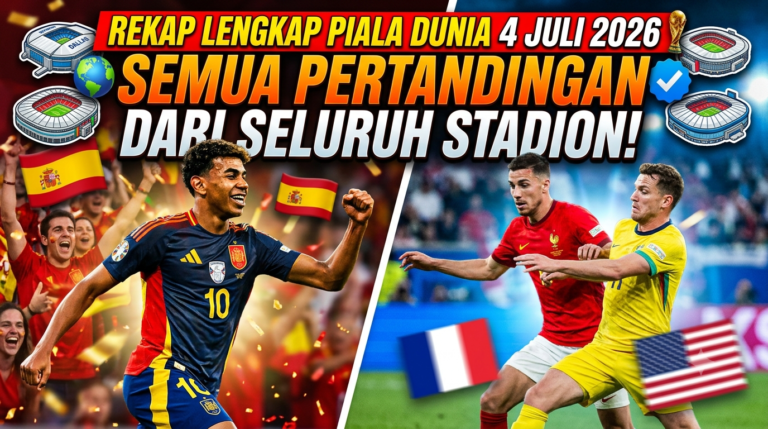 Rekap Lengkap Pertandingan Piala Dunia 4 Juli 2026 dari Seluruh Stadion
