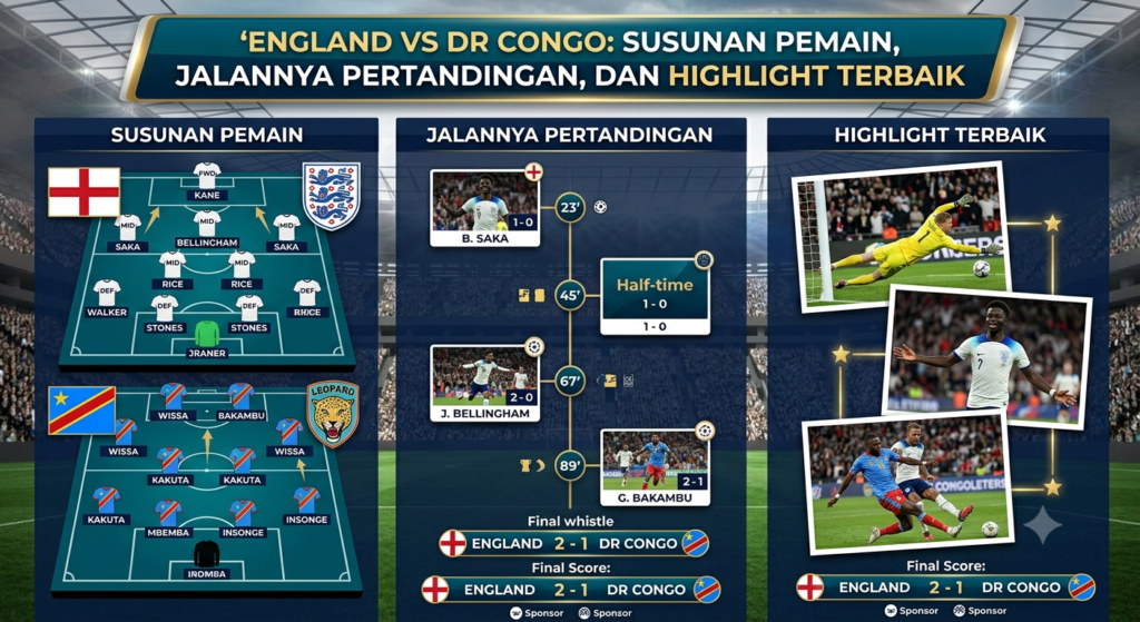 England vs DR Congo: Susunan Pemain, Jalannya Pertandingan, dan Highlight Terbaik