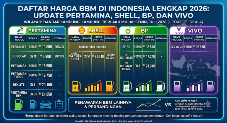 Daftar Harga BBM di Indonesia 2026 Lengkap: Update Pertamina, Shell, BP, dan Vivo