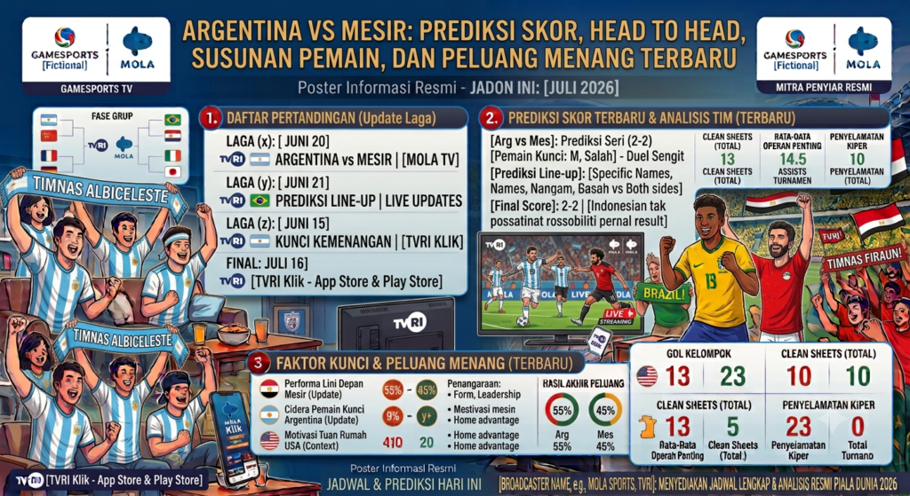 Argentina vs Mesir: Prediksi Skor, Head to Head, Susunan Pemain, dan Peluang Menang Terbaru