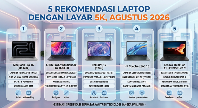 5 Rekomendasi Laptop dengan Layar 5K Terbaik untuk Produktivitas Maksimal (Agustus 2026)