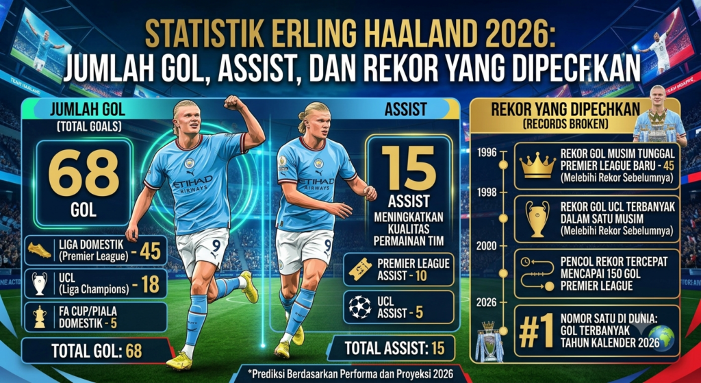 Statistik Erling Haaland 2026: Jumlah Gol, Assist, dan Rekor yang Dipecahkan