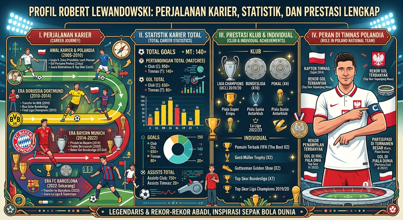 Profil Robert Lewandowski: Perjalanan Karier, Statistik, dan Prestasi Lengkap