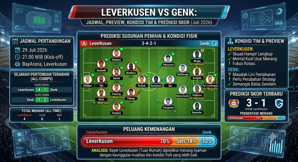 Leverkusen vs Genk: Jadwal, Preview Pertandingan, Kondisi Tim, dan Prediksi Skor Terbaru
